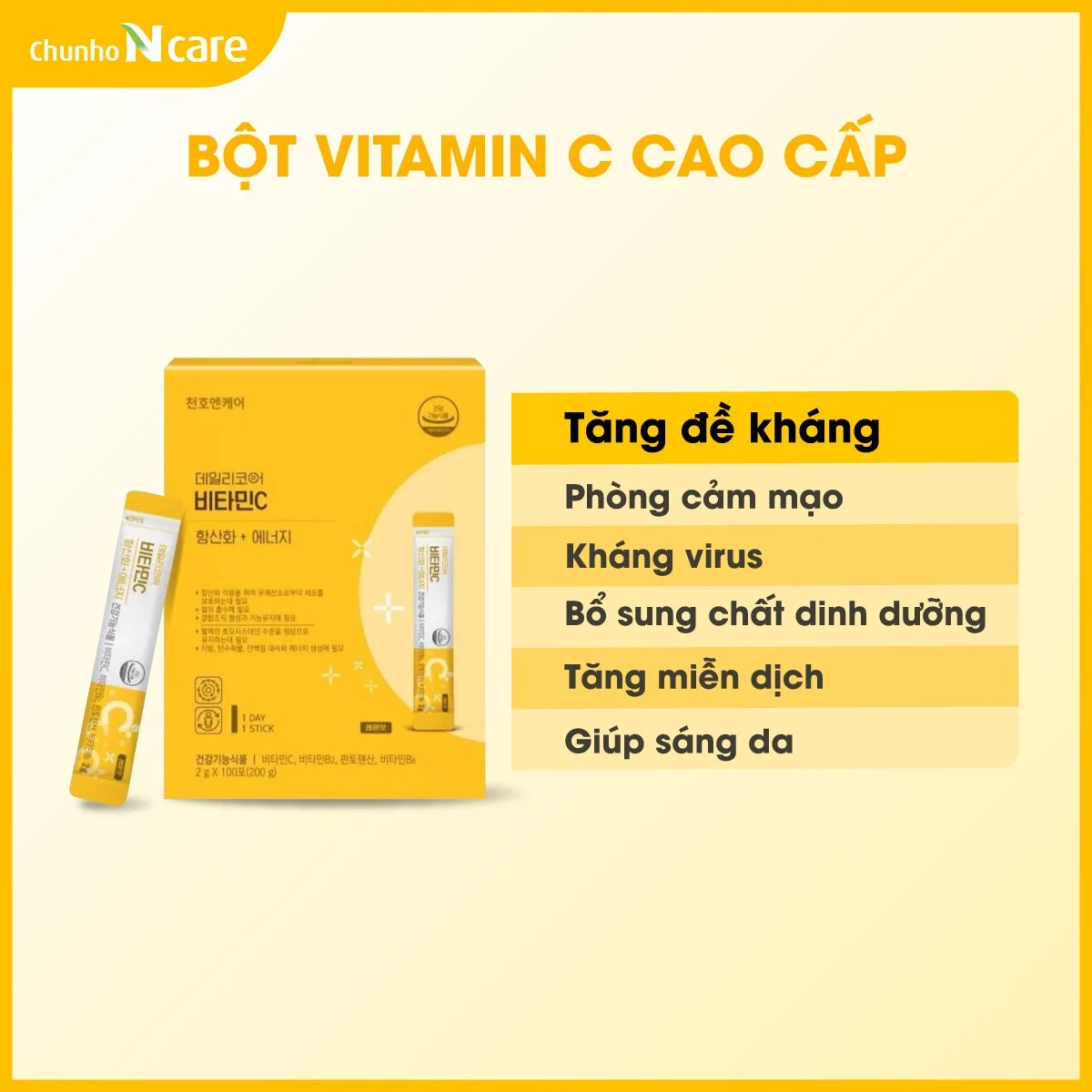 Bột Vitamin C Hộp Vuông Thượng Hạng - 100 Gói/ Hộp